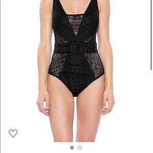 Becca over the shoulder one- piece swimsuit w/belt